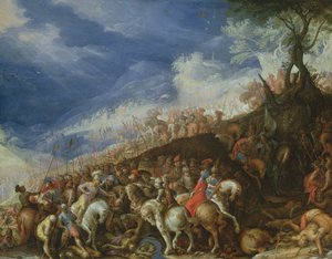 Alexander de Grote en zijn kapiteins heroveren keizer Darius door Frederick van Valkenborch