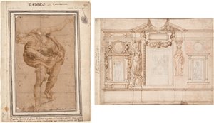 Een Hebreeër, uit Christus getoond aan het volk (recto); Ontwerp voor een muurschildering met ingeplakte schetsen naar Raphael (verso)