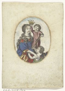 Madonna met Kind en engel in ovaal door Frederik Bouttats (de Jonge) (attributed to)