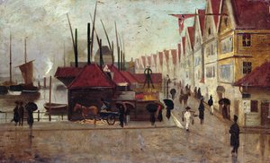 De kade in Bergen door Frederik Collett