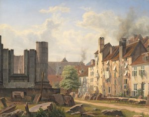 Uitzicht op het Marmeren Plein met de ruïnes van de onvoltooide Frederikskerk door Frederik Hansen Sodring
