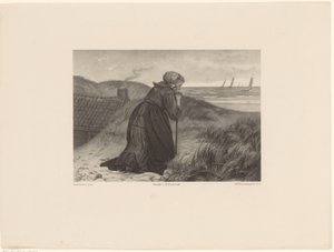 Oude vrouw leunend op stok door Frederik Hendrik Weissenbruch