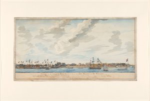 Gezicht op de stad Paramaribo en het Fort Zeelandia