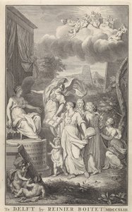 Minerva en de Kunsten voor een tronende figuur