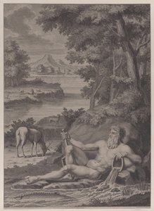Riviergod in een landschap, 1725 door Frederik Ottens