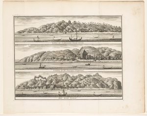 Verschillende versterkingen van de VOC op Ceram (Laäla by Compagnies Sagoe-bosch / Loehoe, en de Fortres Overburg / Het dorp Saway) door Frederik Ottens