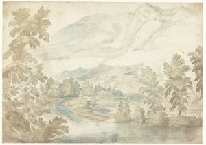 Bocht in een rivier stromend door een dal met hoge bergen