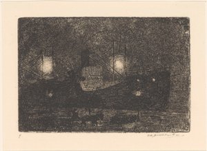 Boot aan kade bij avond door Frederika Henriëtte Broeksmit (signed by artist)