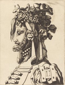 Buste van een Man in een Extravagant Kostuum door French 16th Century after René Boyvin or Pierre Milan