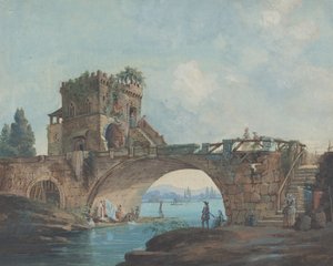 De Ponte Salario met wasvrouwen door French 18th Century after Hubert Robert