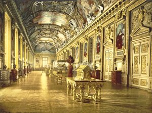 Een galerij in het Louvre, Parijs, 1890-1900 door French Photographer