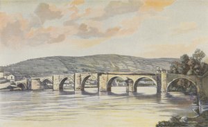 Cahors, Ensemble van de Pont Neuf, uitzicht stroomopwaarts op de rechteroever door French Photographer