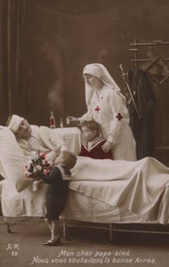 Kinderen wensen hun gewonde vader een Gelukkig Nieuwjaar, WO1 door French Photographer