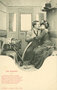 Paar dat de liefde bedrijft in een treincoupé door French Photographer