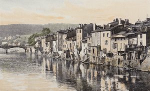 Épinal, oude huizen aan de Quai Rualménil, aan de oever van de Moezel door French Photographer