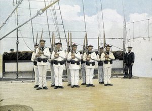 Franse marine, eind 19e eeuw: geweeroefening - Bibl. des Arts deco.