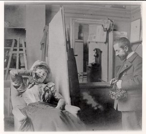 Henri de Toulouse-Lautrec (1864-1901) in zijn atelier met Misia Natanson door French Photographer