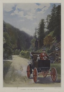 Mademoiselle Yahne in haar Cleveland-auto in Plombieres-les-Bains, Frankrijk (kleurenfoto) door French Photographer