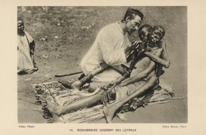 Missionaris die lepralijders verzorgt