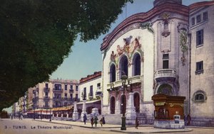 Gemeentelijk Theater, Tunis, Tunesië (gekleurde foto) door French Photographer