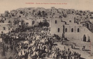 Palestina, intocht van de pelgrims naar Bethlehem op Kerstdag