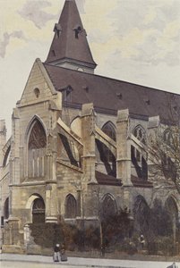 Parijs, kerk Saint-Medard, westportiek en zijaanzicht door French Photographer