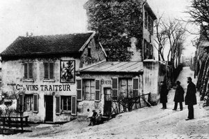 Parijs: cabaret des assassins, cabaret du Lapin Agile rue des Saules - fotografie, eind 19e of begin 20e eeuw door French Photographer