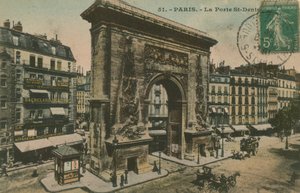 Porte Saint-Denis in Parijs, Frankrijk. Ansichtkaart verzonden in 1913