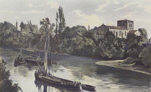Saint-Denis-de-Pile, Kerk, geheel aan de oevers van de Isle