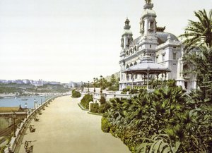 Zijaanzicht van het Monte Carlo Casino in Monaco, 1890-1900