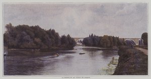 De rivier de Marne en het viaduct van Nogent, Frankrijk