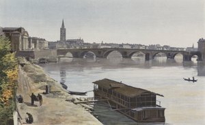 Toulouse, Pont-Neuf en Kerk N D, de Dalbade, Uitzicht stroomafwaarts, genomen op de rechteroever van de Garonne
