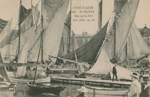 Uitzicht op de haven met zeilboten, St Tropez, Côte d