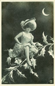 Vrouw zittend op een tak van hulst door French Photographer