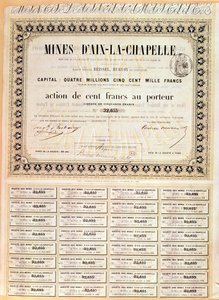 100 francs Aandeel aan toonder van de Aken-mijnen, 1856 door French School