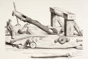 15e-eeuwse mangonel, uit Les Arts au Moyen Age, gepubliceerd 1873 door French School