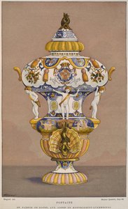18e-eeuwse faience fontein met het wapen van Montmorency Luxembourg, vervaardigd in Rouen, illustratie uit het Dictionnaire de l