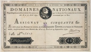 50 livres bankbiljet, 29 oktober 1790 door French School