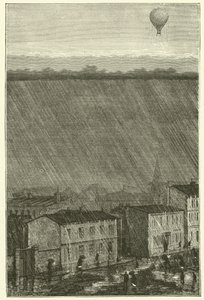 Een ballon boven de regen (gravure) door French School