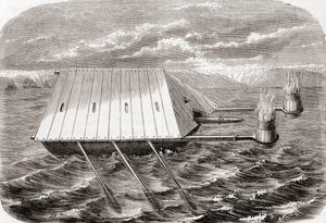 Een Grieks brandschip, naar een tekening in een 13e-eeuws Latijns manuscript, uit Les Merveilles de la Science, gepubliceerd c.1870 (gravure) door French School