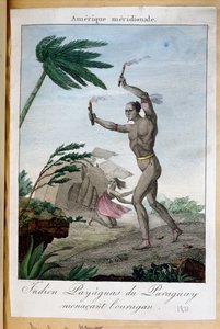 Een Payaguas-indiaanse sjamaan probeert een orkaan af te wenden, Paraguay, 1811 door French School