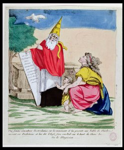 Een vrouw raadpleegt Michel Nostradame (Nostradamus) (1503-66) januari 1790 door French School