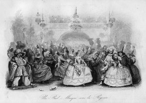 Een gemaskerd bal onder de regentschap ("Het carnaval" lied door Marc-Antoine Madeleine Desaugiers) door French School