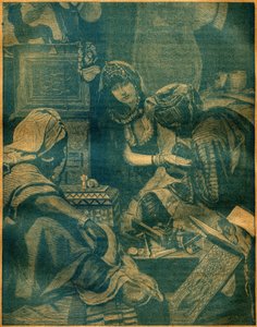 Een bazaar in Lahore, India. Gravure in 