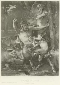 Een familie van saters (gravure) door French School