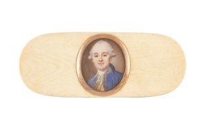 Een heer, vermoedelijk Sir Robert Ainslie, Bt., in het deksel van een doos door French School