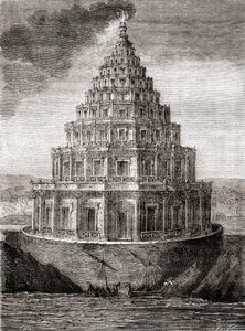 Negentiende-eeuwse voorstelling van de vuurtoren van Alexandrië door French School