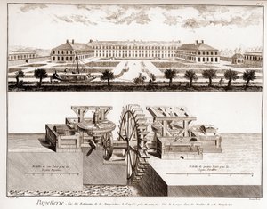Een papiermolen - Kantoorartikelen: uitzicht op de gebouwen van de fabriek van Anglee bij Montargis - Uitzicht op het tandwiel van een van de molens van deze fabriek - 