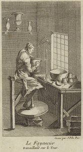 Een pottenbakker aan het werk op de draaischijf