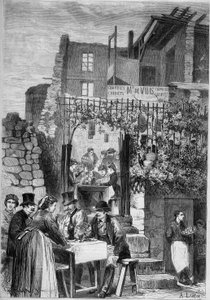 Een restaurant in de ruïnes van het kasteel van Saint Cloud tijdens het carnaval